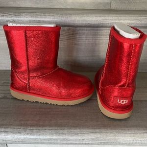 Ugg Red Kids’ Classic II Metallic Sparkle Uggs Toddler Girls Boots Size 13